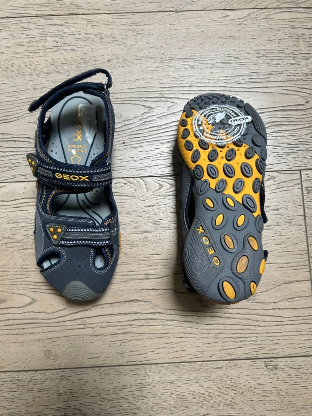 Geox Navy, Gray and Yellow Kids' Closed-Toe Sandals. New in box. Never worn. - Picture 3 of 7